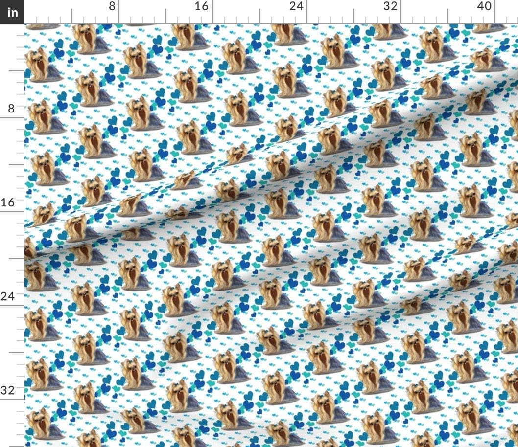 Spoonflower Fabric - Yorkie Blue Hearts Yorkshire Dog Pet Puppy Printed on Petal Signature Cotton Fabric by The Yard - Sewing Quilting Apparel Crafts Decor