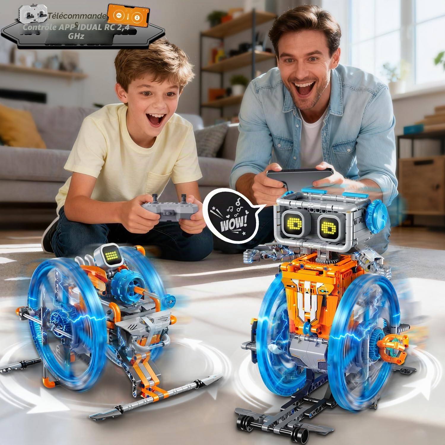 HiWEEGO Jouets Robots RC avec Yeux LED et Sons modifiables, Application et télécommande Rechargeable Kit robotique 5 en 1 Cadeau pour Enfants garçons Filles âgés de 12 Ans et Plus (783 pièces)