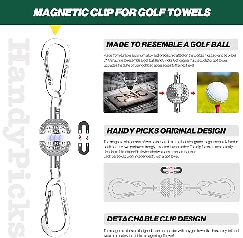 Miniatura 2 de Handy Picks Clip magnético para toallas de golf, diseño original de mini pelota de golf, imán de neodimio industrial para una fuerte sujeción al