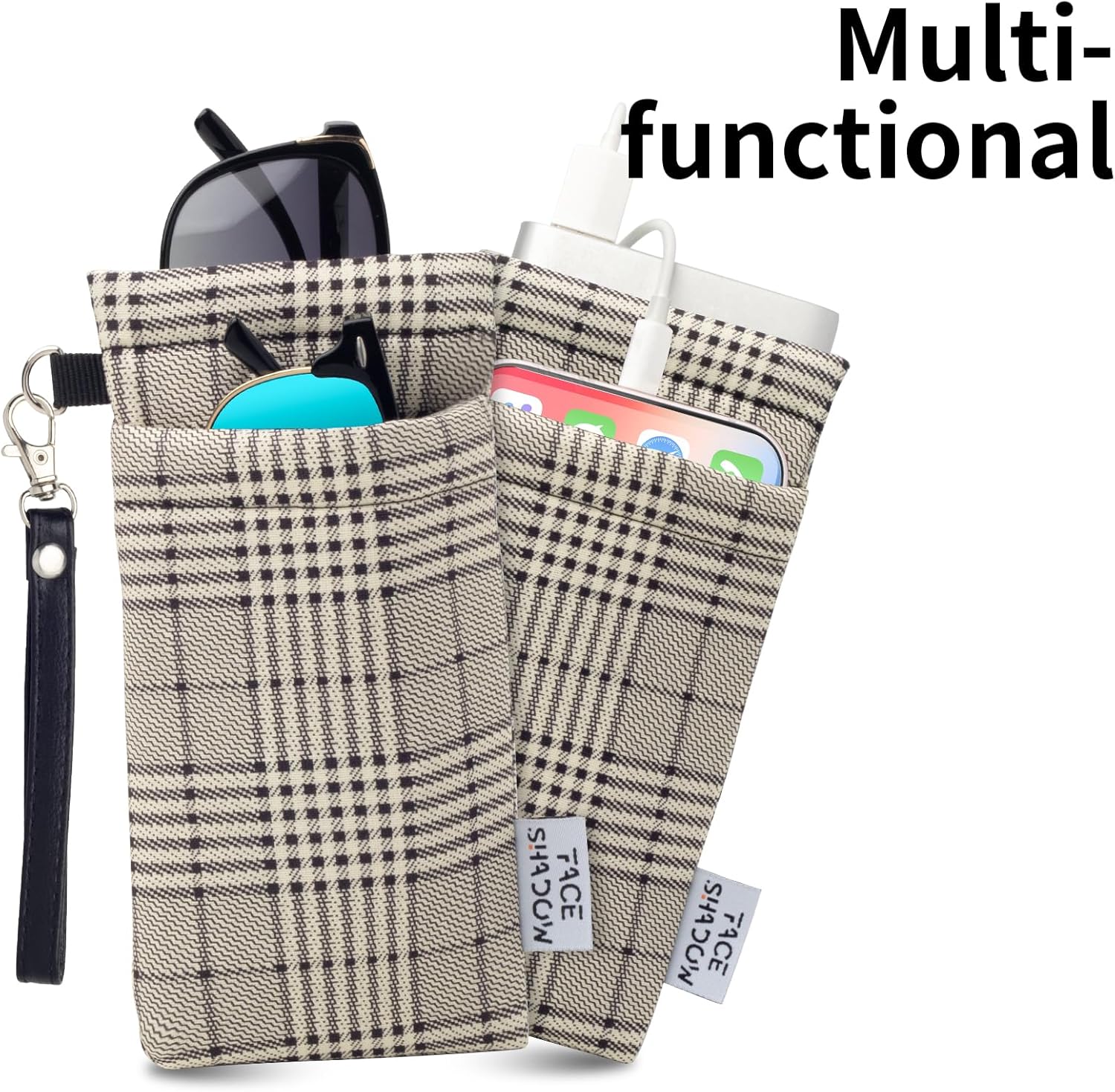 Face Shadow Double Glasses Case Soft Eyeglass Case For Women Men Squeeze Top Sunglasses Case With Cleaning Cloth - Image 6