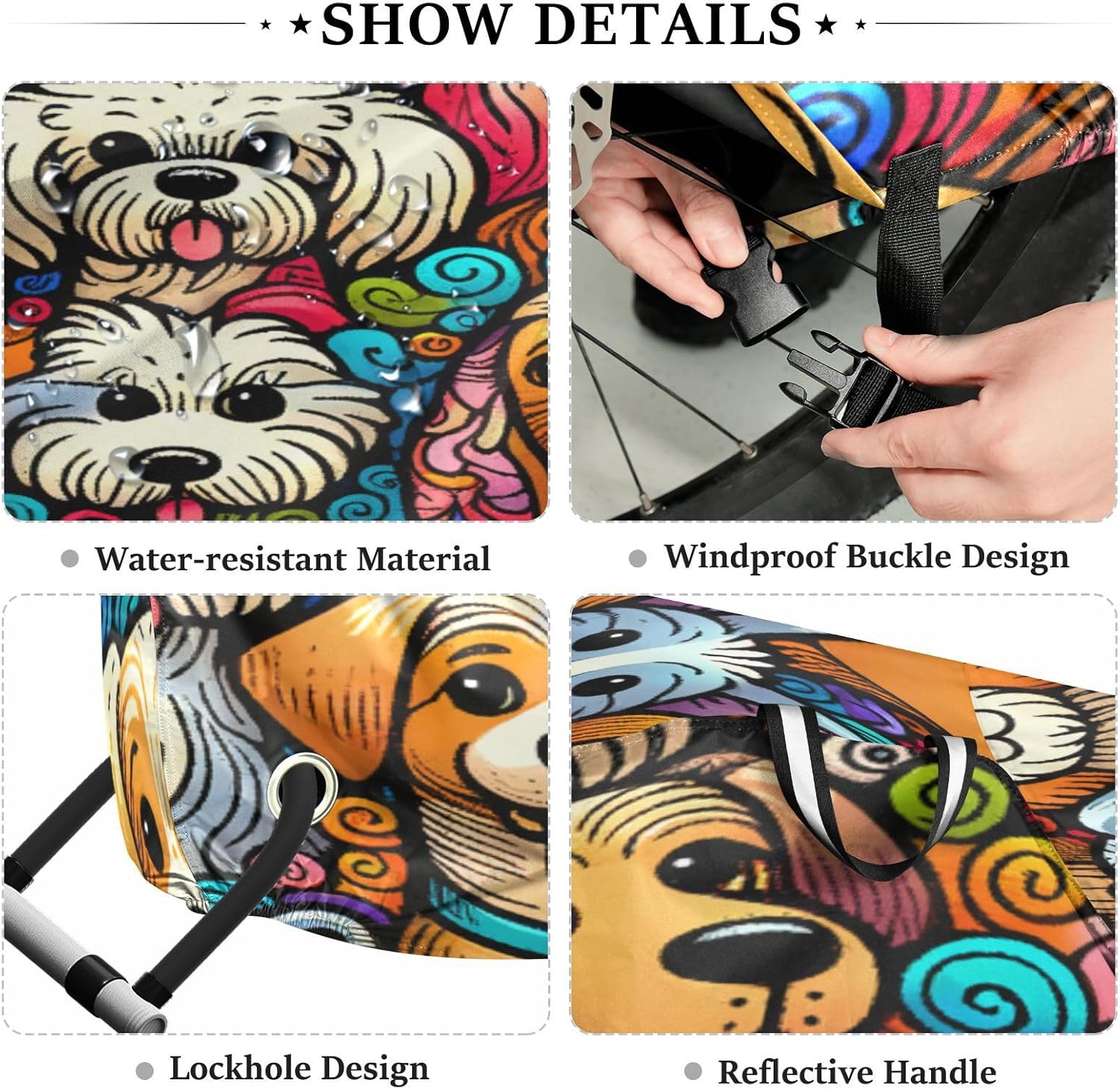 ALAZA Cute Doodle Dogs Puppy Colorful Bike Cover Waterproof Outdoor Ebike Bicycle Covers Tarp Protection for 1/2 Bikes, Sun UV Dust Wind Proof