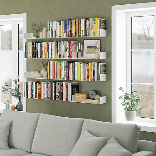 Miniatura 7 de Wallniture Bali - Estantería de metal resistente en forma de U, para montaje en pared, para CD y DVD, estante de exhibición multiusos en color blanco