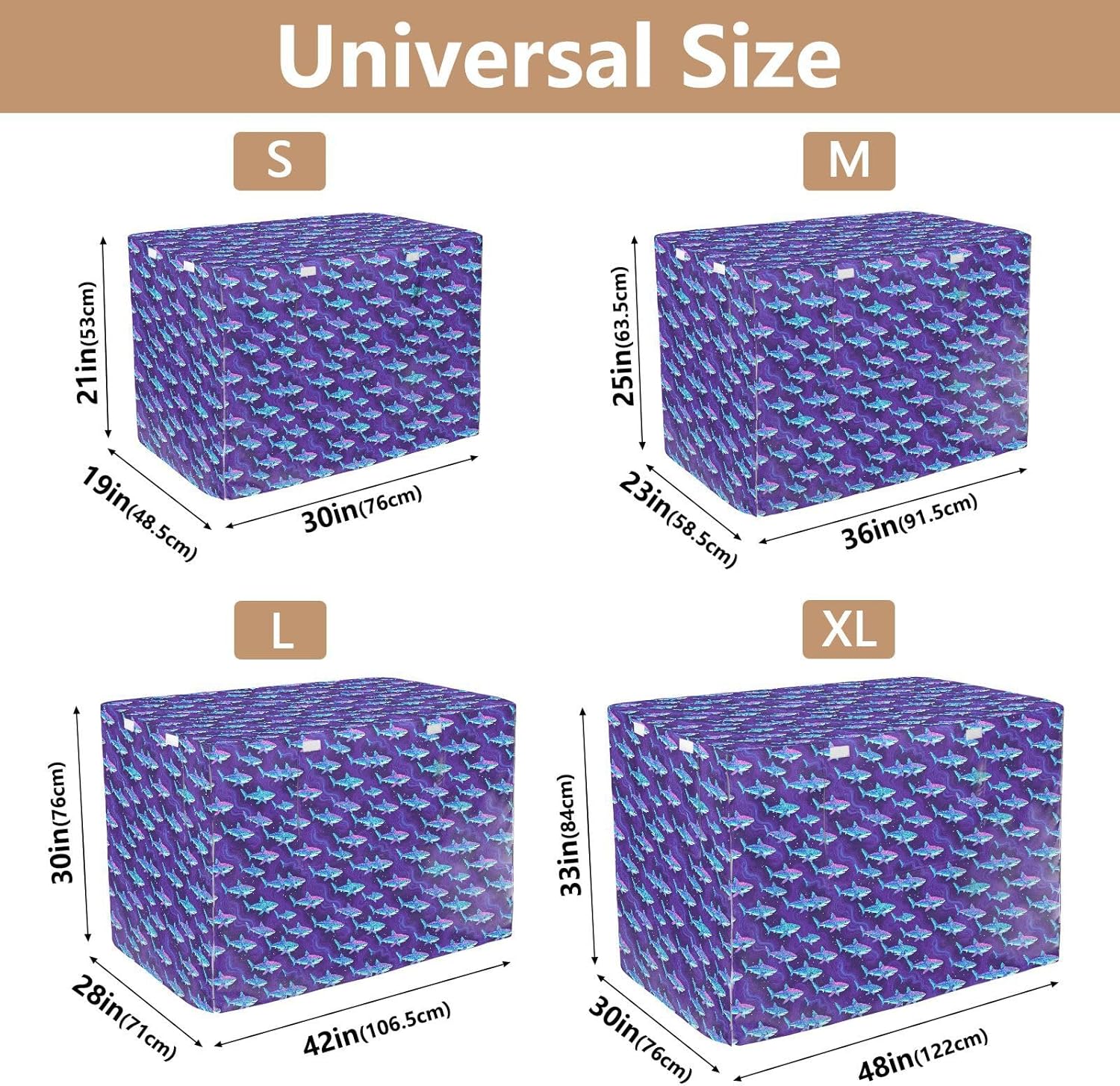 Navy Blue Shark Pattern Crate Covers for Dog Cages Kennel Cover with Roller Shades 42 Inch