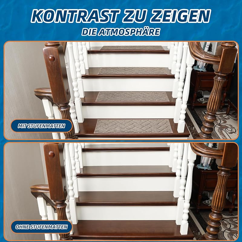 BEQHAUSE Csúszásmentes Lépcsőszőnyeg 22x70cm Gumis Háttal, 15db Szett