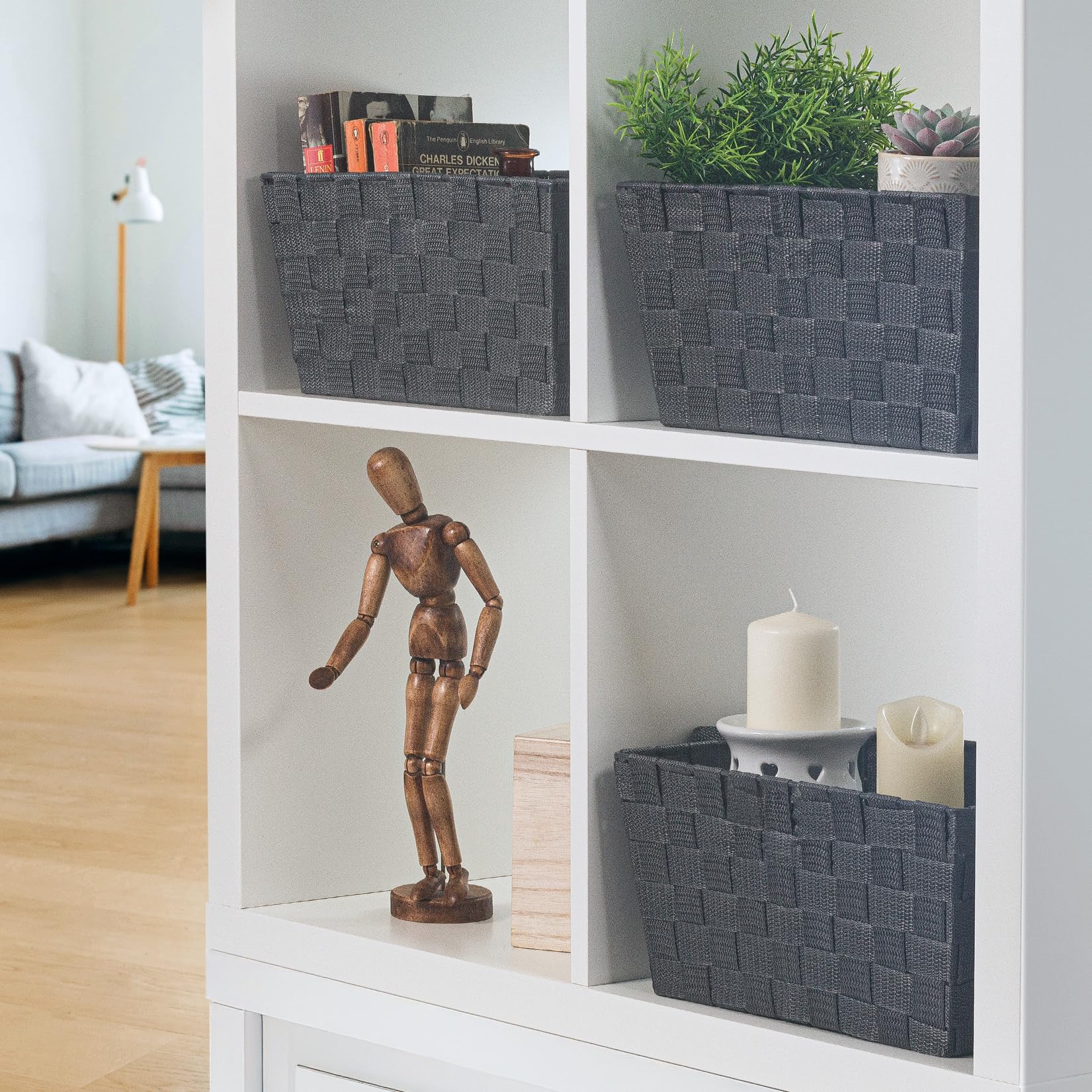 Set 3 Cestini Portaoggetti Intrecciati - Grigio Per Casa E Ufficio - Foto 7