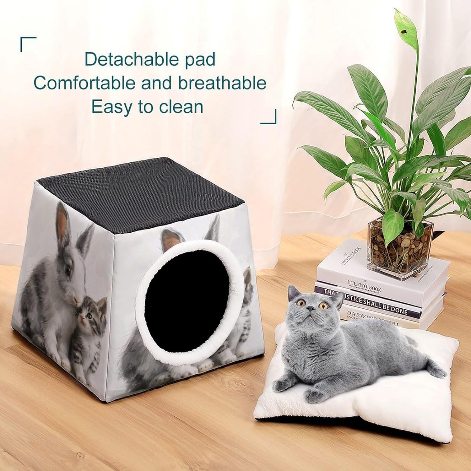 Pet Sleeping Nest Bed, Rabbit and Cat Printed Dog House Cat Nest, Winter Pet House are Suitable for Most Cats, Dogs, and Other Small Pets