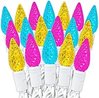 FestiveLiving 70-Light 24ft C6 LED Easter String Lights - Yellow/Teal/Pink Strawberry Bulbs, Commercial Grade, No Flicker, Connect 43 Sets, Indoor/Outdoor