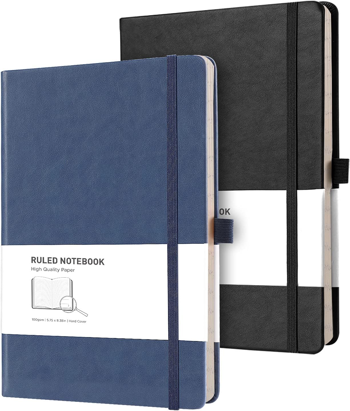 RETTACY Notepad A5 Lined 2 Pack, Leather Journal with 376 Numbered Ruled Pages