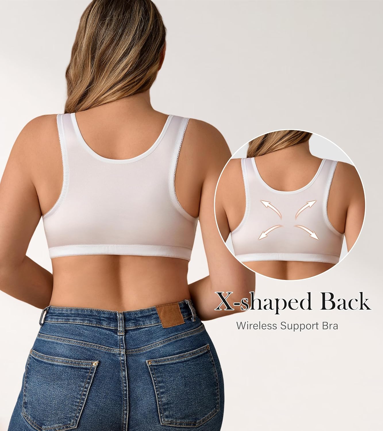 Women's Front Closure Minimizer Bra No Underwire Back Support Plus Size Full Coverage Non Padded Bra White 44DD