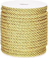 jijAcraft 5mm Gold Twisted Rope Cord 21 Yards - Shiny 3-Ply Polyester for Crafts, Home Decor, Curtain Tiebacks, Upholstery & Graduation Honor Cords