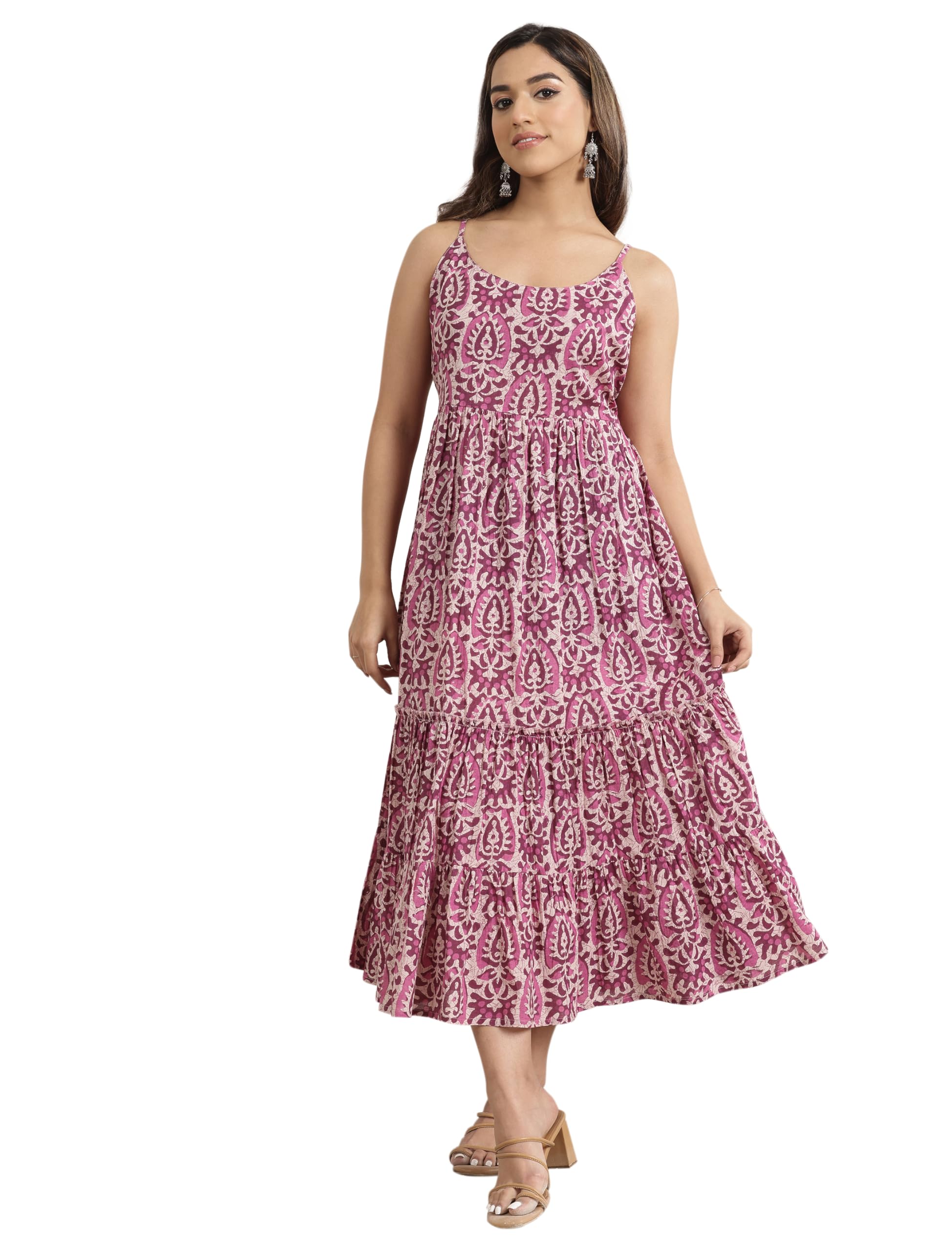 Libas Printed Cotton Fit and Flare Dress in multi