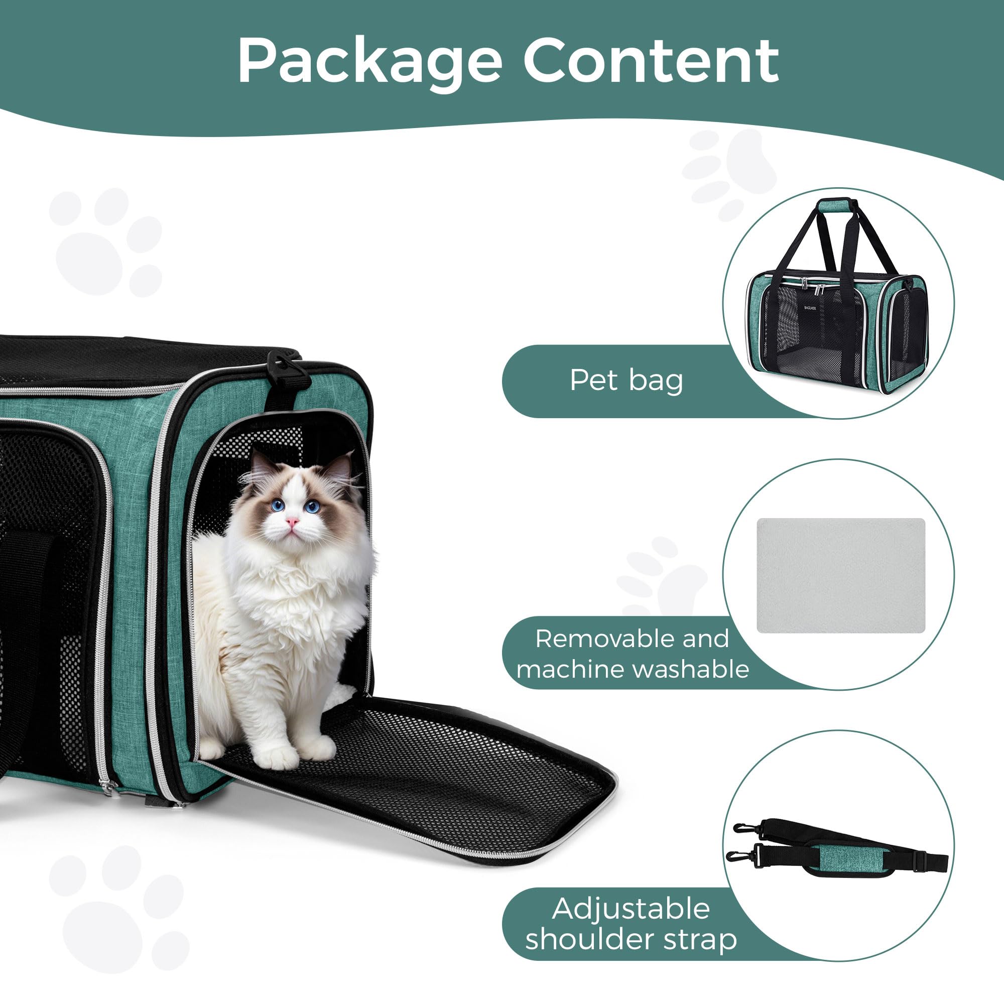 BAGLHER Pet Travel Carrier, Cat Carriers Dog Carrier for Small Medium Cats Dogs Puppies, Airline Approved Small Dog Carrier Soft Sided, Collapsible Puppy Carrier. Green - image 8