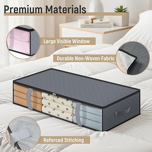 Miniatura 5 de LANDNEOO Paquete de 4 contenedores de almacenamiento debajo de la cama de 90 litros Almacenamiento debajo de la cama para ropa, mantas y zapatos