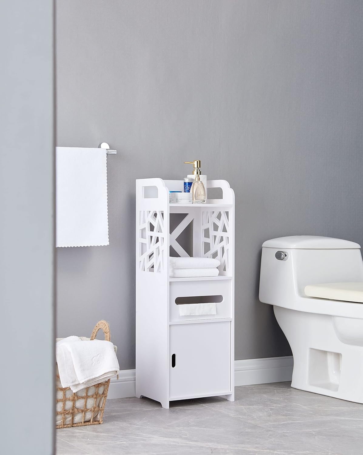 Kings Brand Furniture - Larie Wood Bathroom Floor Storage Cabinet, White