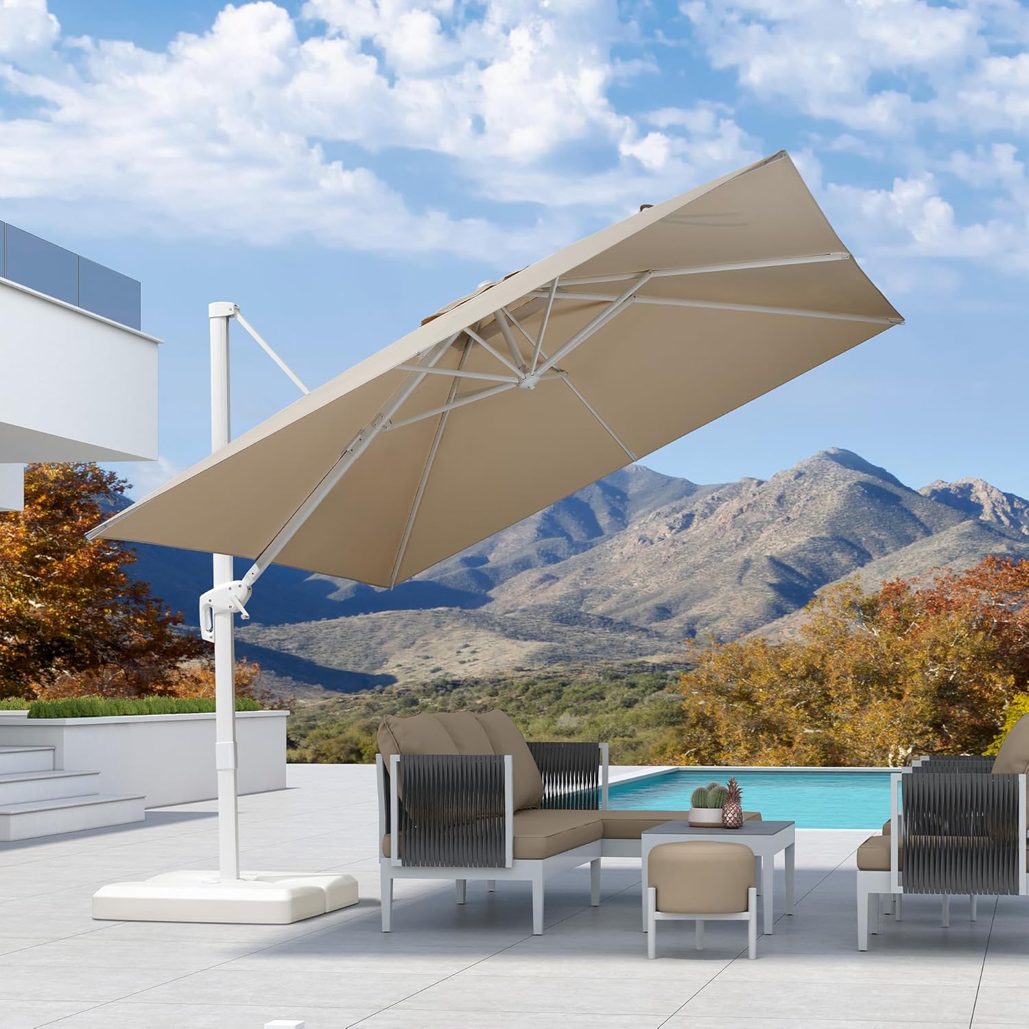 Amazon.com : PURPLE LEAF 10 FT White Patio Umbrella Cantilever Outdoor ...