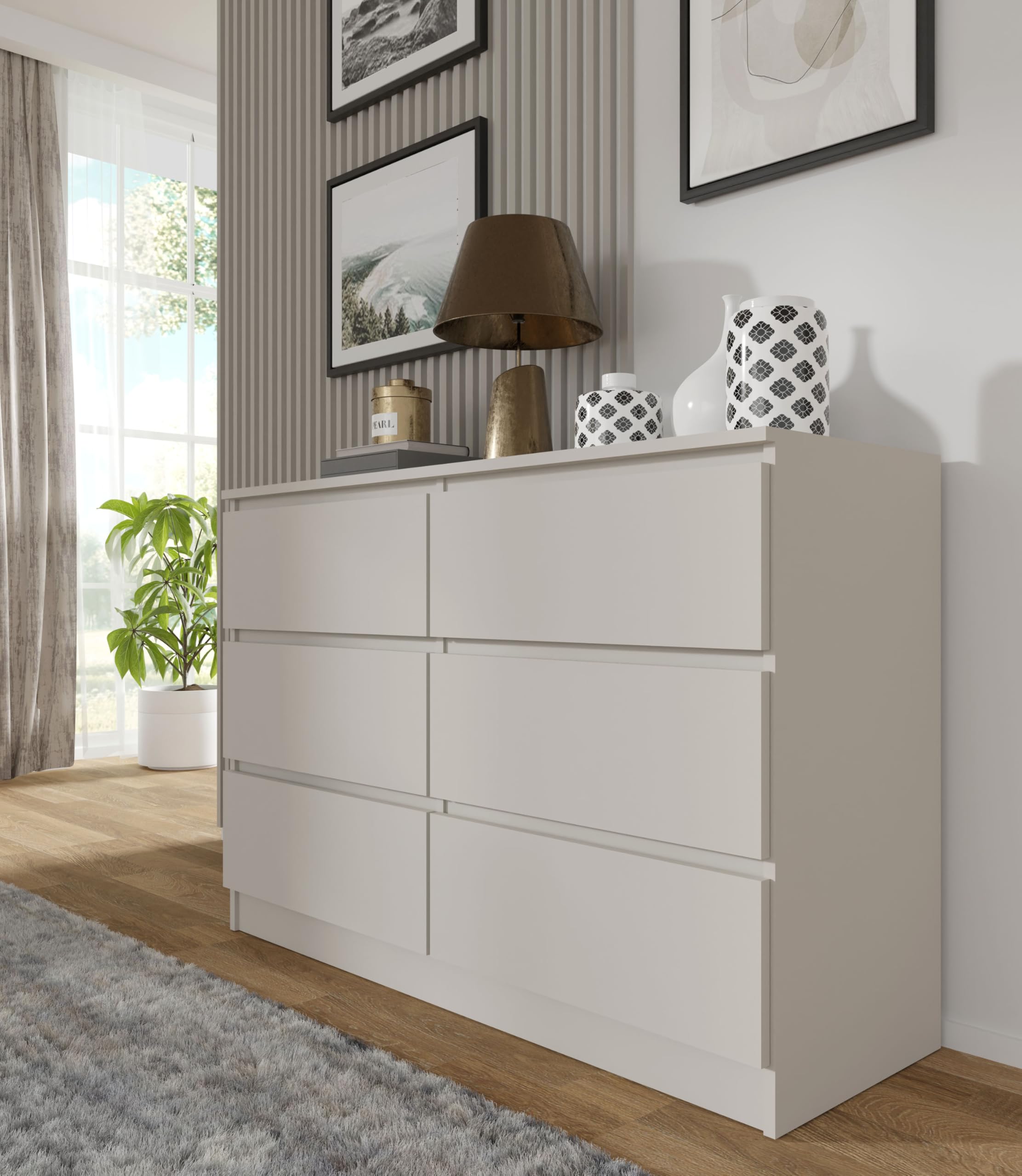 Homlando Cassettiera Maja S6, 120 x 40 x 80,5 cm, con 6 cassetti, credenza moderna senza maniglie, stabile cassettiera per corridoio, camera da letto o ufficio (cashmere)