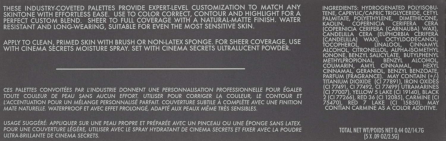 Cinema Secrets Ultimate Foundation 5-in1 Palette - Buildable Coverage, Long-Wear Matte Finish, Paraben-Free, Color Correct, Contour & Highlight with Buildable Full Coverage