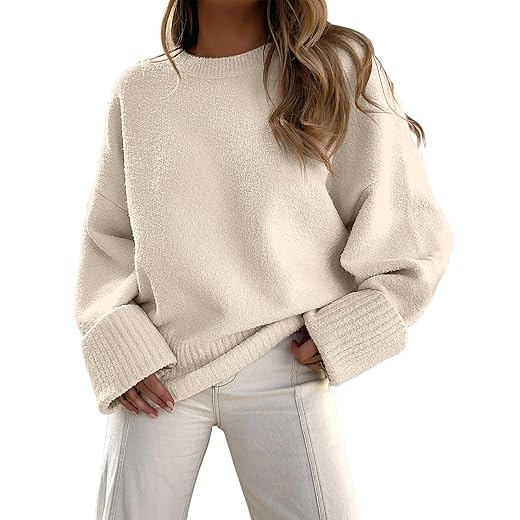 ANRABESS Women Sweaters 2023 Fall Fashion Trendy Casual Outfits Tops Long Sleeve Crew Neck Loose Fit Fuzzy Knit Chunky Warm Knitted Pullover Cashmere Clothes 626mixing-XS