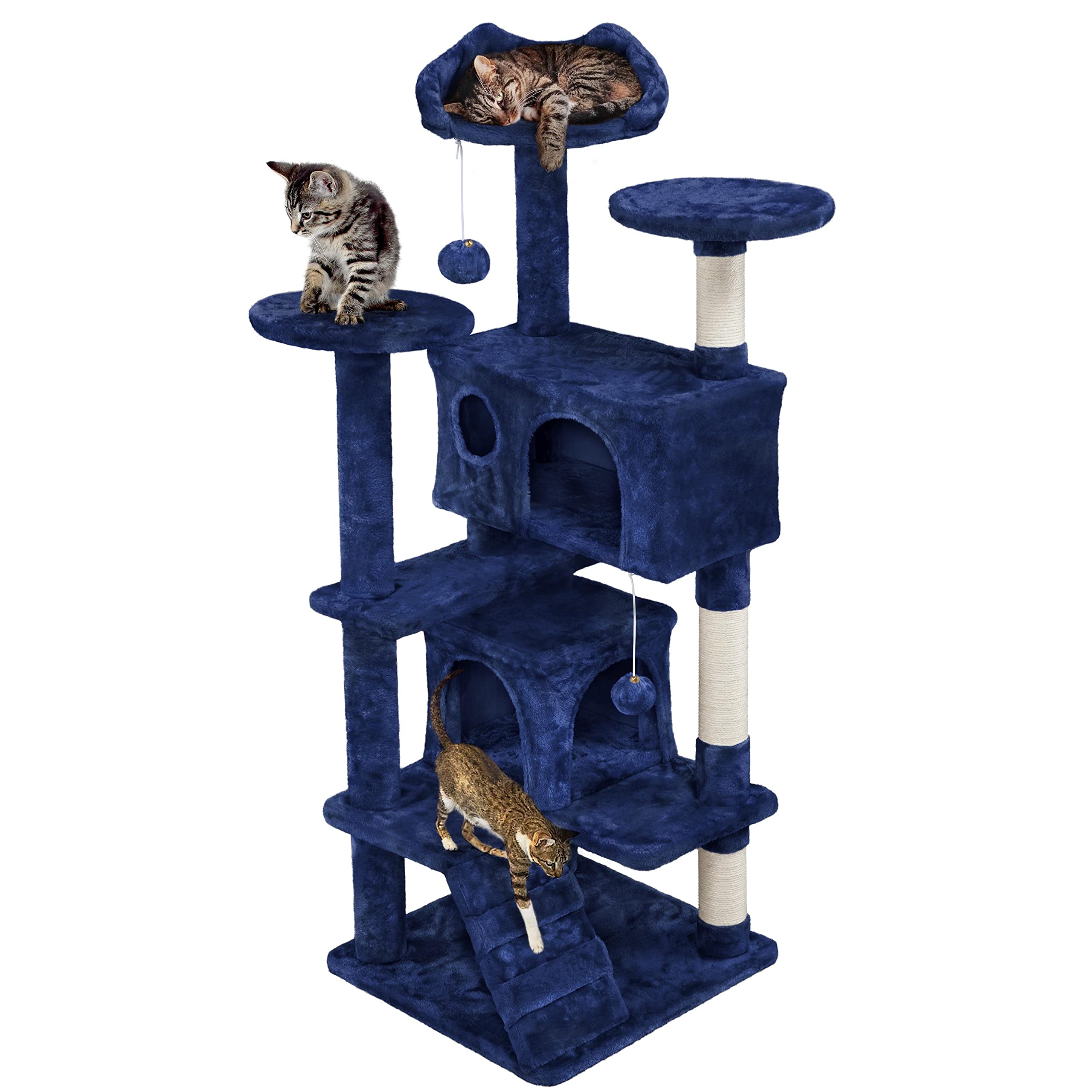 Costoffs 137cm Cat Tree Tower with Scratching Posts Large Cat Climbing House Cat Activity Tree Centre, Navy Blue — image 1