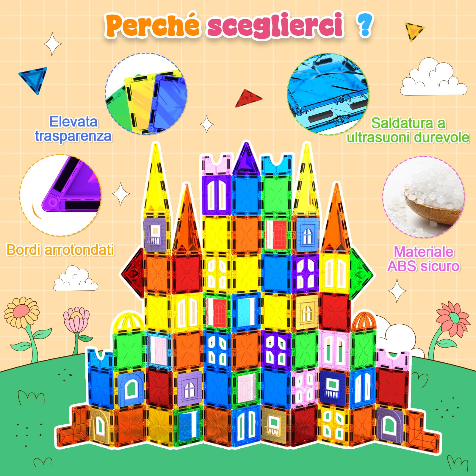 Magneverse Blocchi Magnetici 123 Pezzi - Costruzioni Magnetiche per Bambini 3 4 5 6 7 8 9 Anni, Piastrelle Magnetiche STEM Giocattolo Educativo Creativo, Regalo per Ragazze e Ragazzi