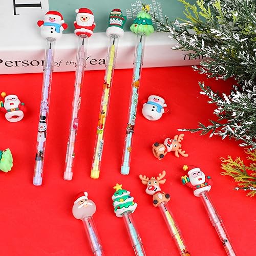 Miniatura 3 de KIMOBER 24 lápices de Navidad, multipunto apilables, con Papá Noel, árbol de Navidad, muñeco de nieve, alce para niños, bolsas de regalos de Navidad