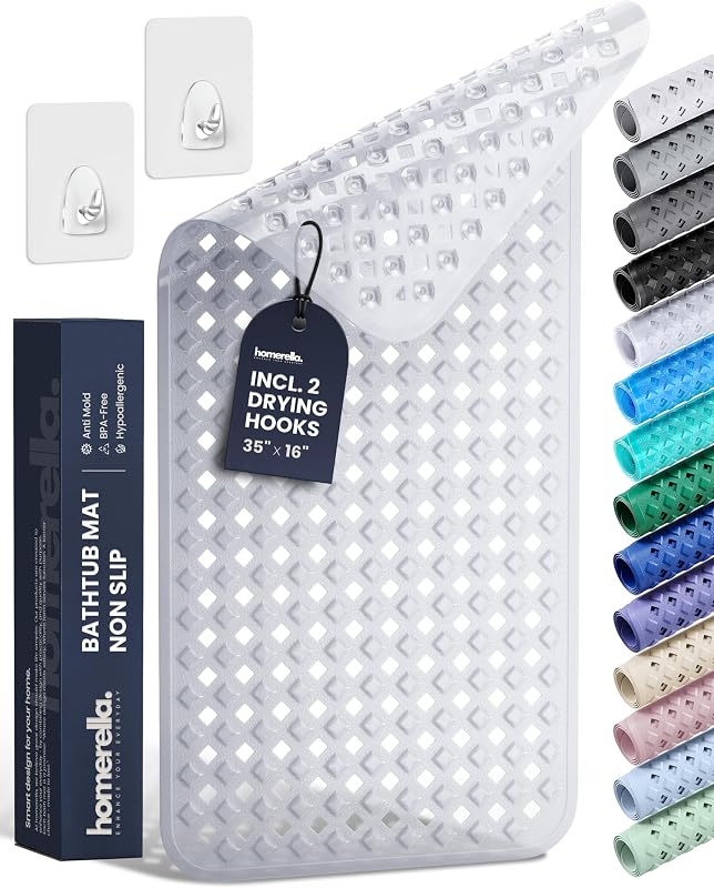 homerella Alfombrilla para Bañera Antideslizante 35x16 Alfombrilla para Ducha Antideslizante Antimoho Sin BPA | Resistente al moho, lavable a máquina, alfombrilla para bañera extralarga, alfombrillas de ducha para ducha interior, alfombrilla de baño para bañera antideslizante con certificación UE
