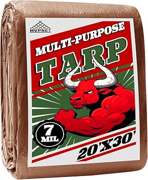 20x30Ft 7mil Waterproof Tarp Reinforced Edges Grommets, Green/Brown