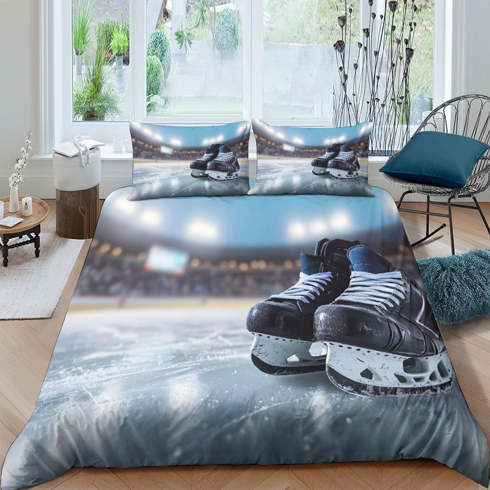 Ctjqhvkz Style-4 3D Printed Ice Hockey Arena Fitted Sheet Microfiber Soft Breathable Skates Bed Cover For Bedroom Decor Protection Single（135X200cm）