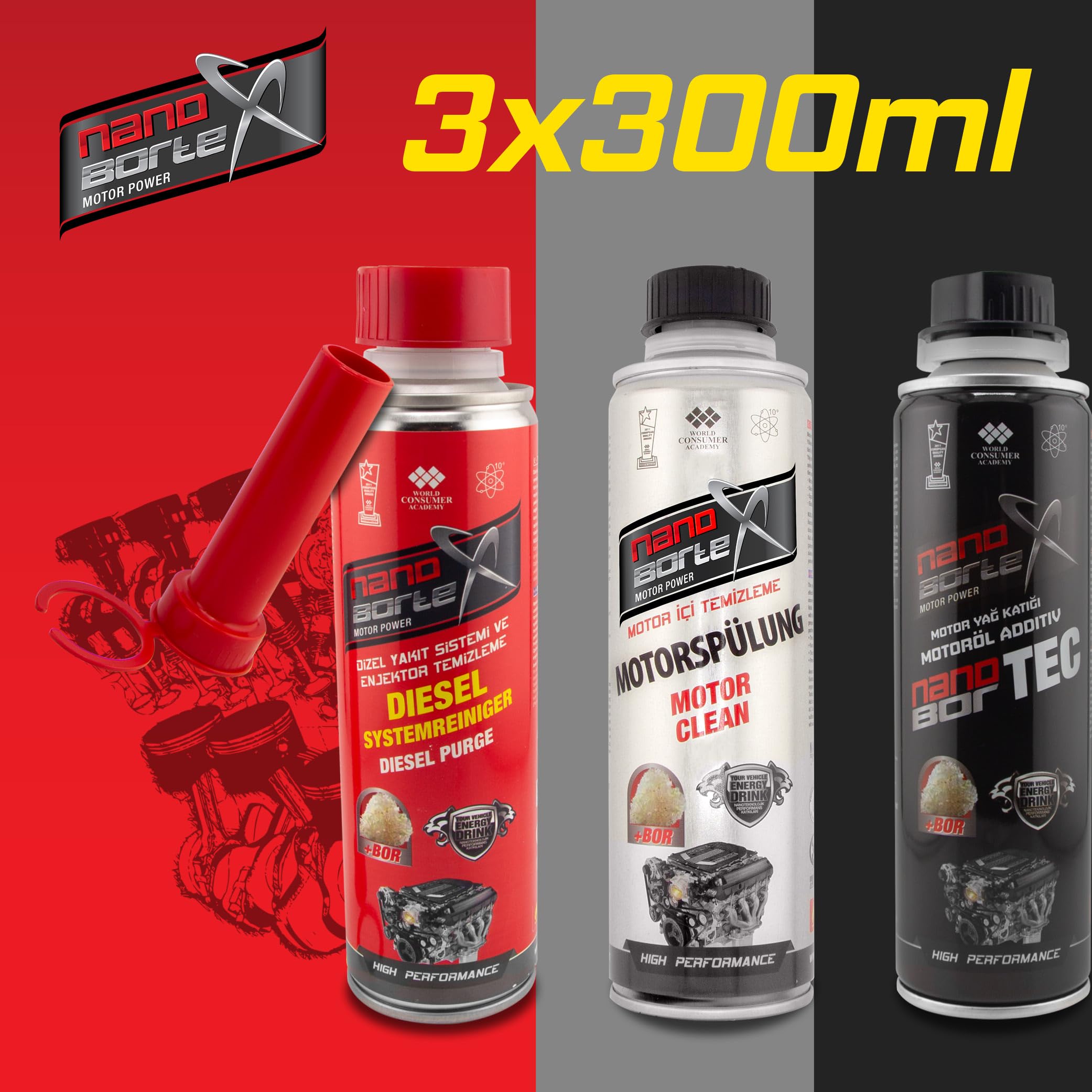 Set – Hochwirksames Motoröl-Additiv, Dieselzusatz & Motorspülung mit Nano-Technologie für maximalen Motorschutz, reduzierte Reibung & längere Motorlebensdauer – 3X 300 ml