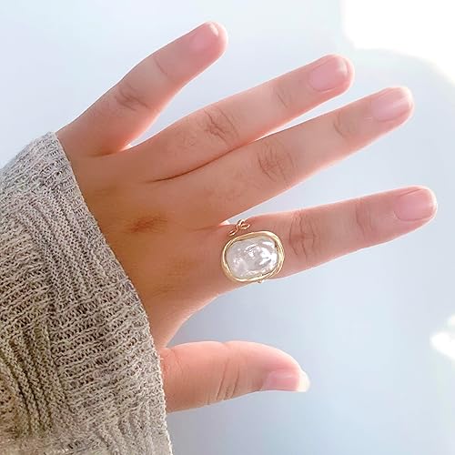Miniatura 6 de Handcrafted Natural Baroque Pearl Ring Winding Design Opening Adjustable 14k Gold Plated Material,White