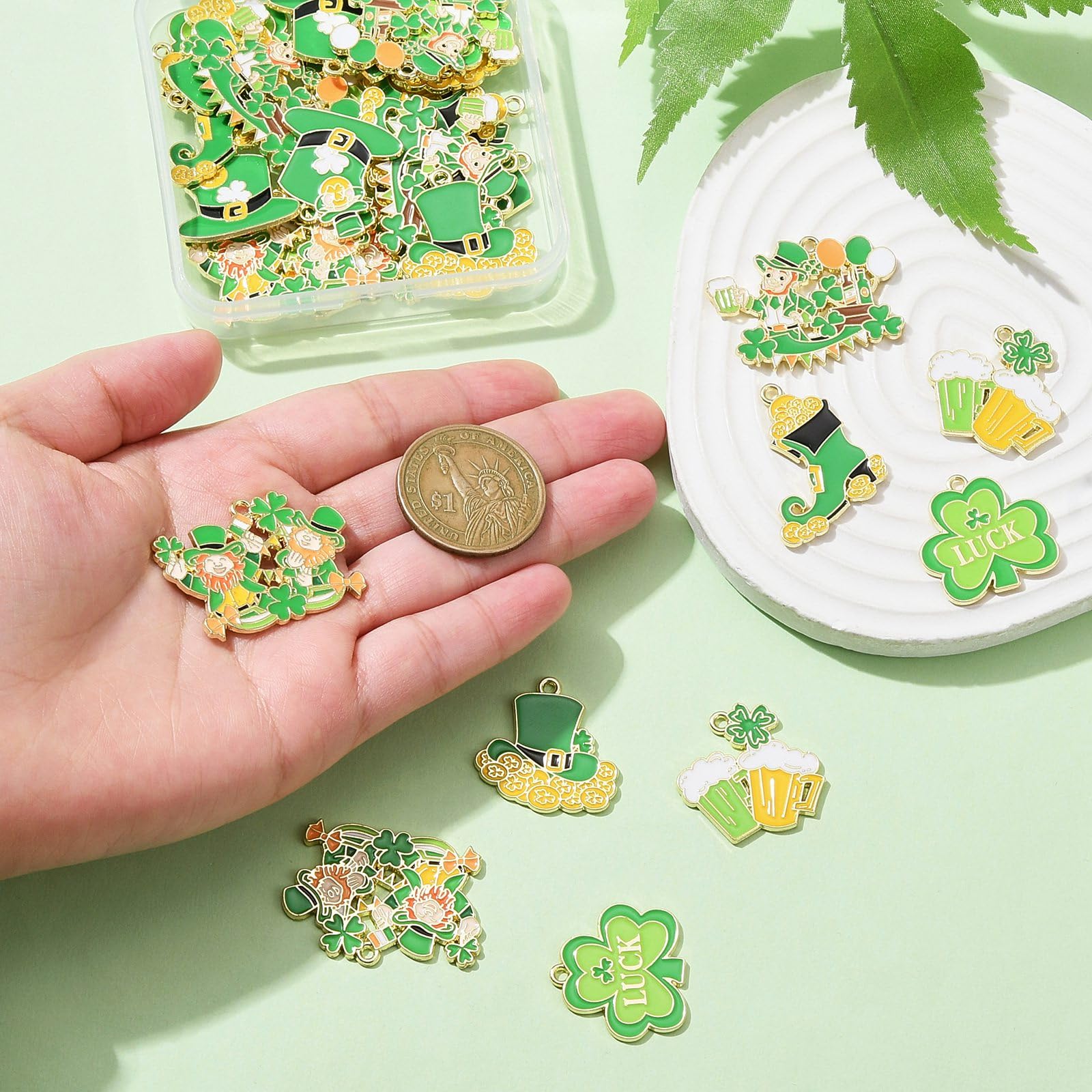 Stiesy 28Pcs 7 Styles St Patrick's Day Theme Charms Pendants Enamel Shamrock Clover Charm Green Hat Beer Charms for Jewellery Making DIY Bracelet Crafting - Image 4