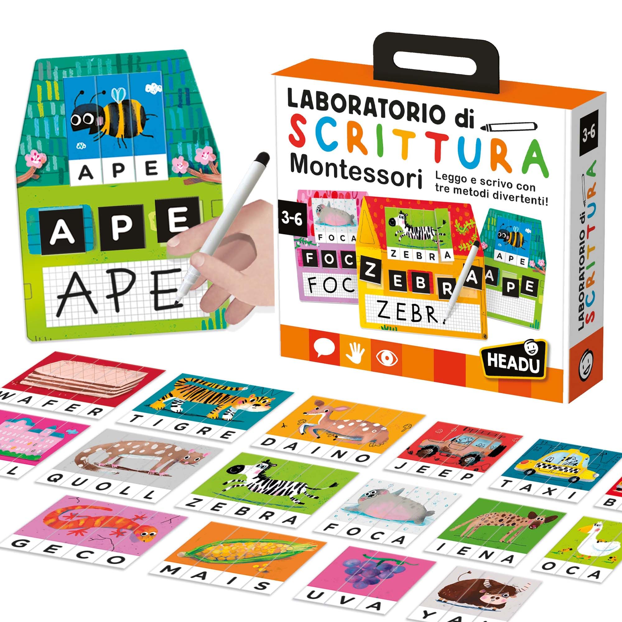 Headu Laboratoire Magnétique Je Lis Et J'Écris - Kit D'apprentissage Lettres Et Mots Pour Enfants 3-6 Ans - 44 Lettres Magnétiques, Ardoise, Feutre Effaçable - 2