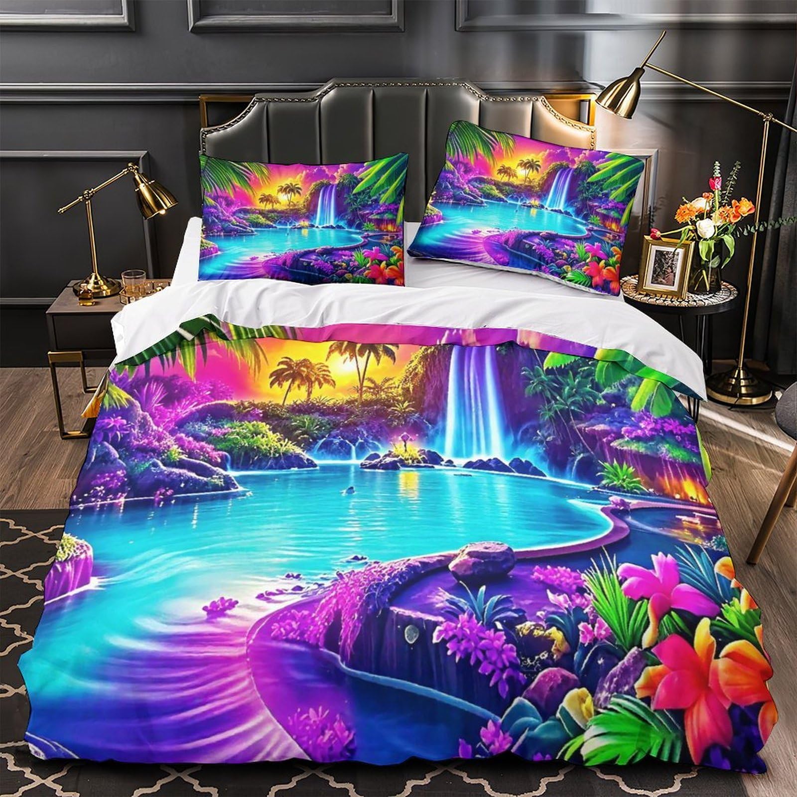 Parure de lit cascade imprimée 3D en microfibre King d'exception