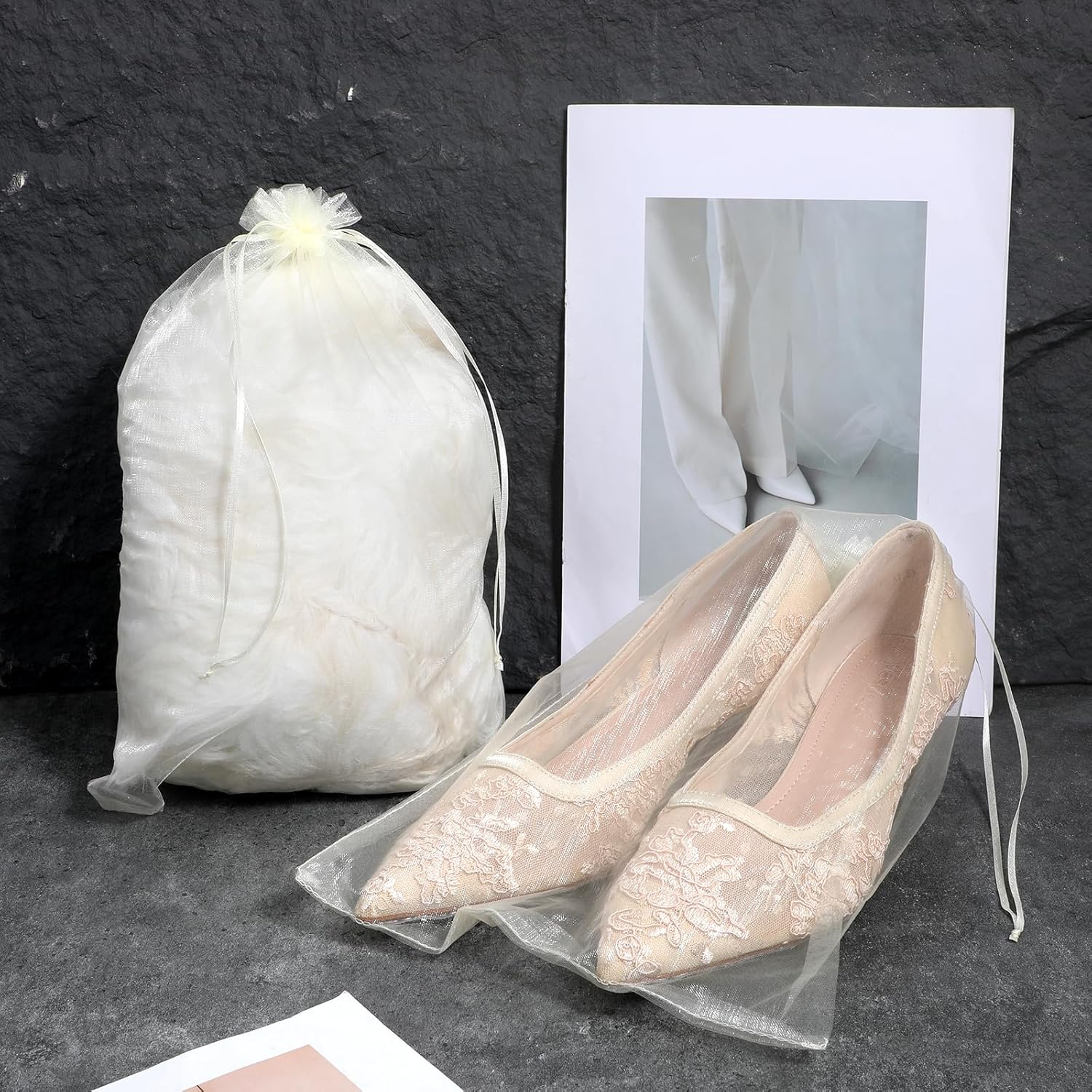 FdcLixuvol 30 Pack Organza Bags, 10 x 14 Inch Large Mesh Bag Sheer Organza Bags Drawstring for Christmas Candy Bag Jewelry Christmas Wedding Party Favor Pouch (Beige) - Image 3