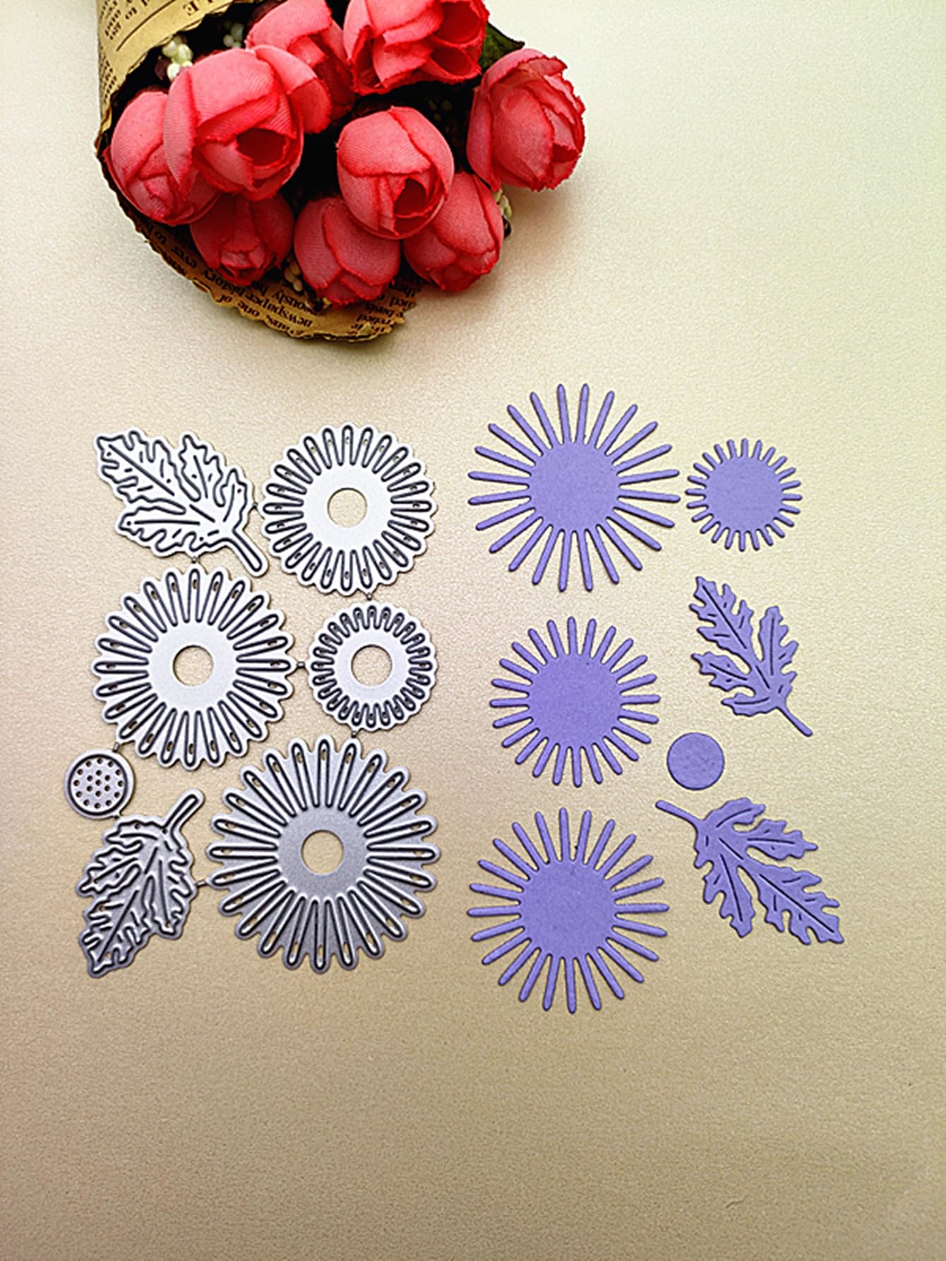 Layered Flower Metal Die Cuts – 3D Rose Flower Leaves Frame, 5.67x4.05 Inches, For Card Making & Scrapbooking