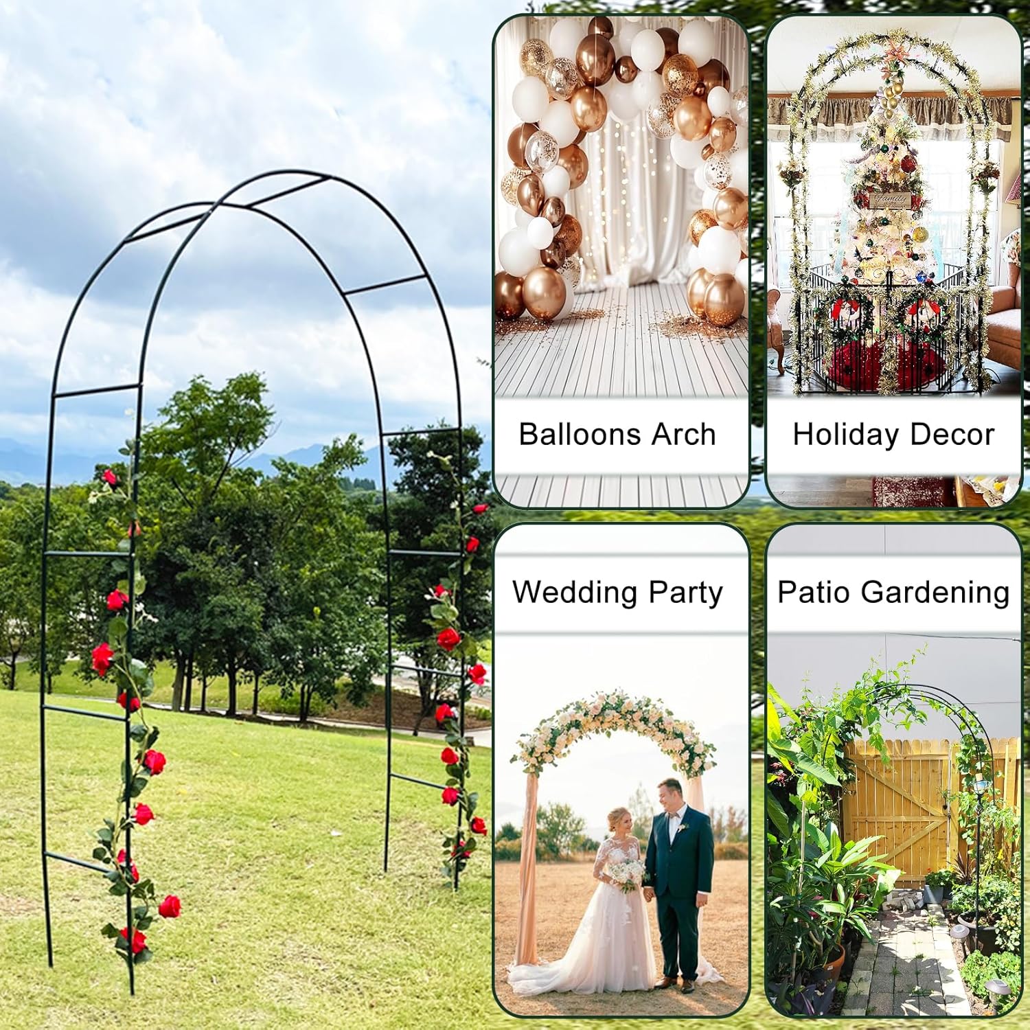 Luwint Metal Garden Arch Trellis - Garden Trellis for Climbing Plants, 94.5 in Pergola Arbor Arches for Balloon Decor Event Party Decoration Wedding Outdoor Ceremony