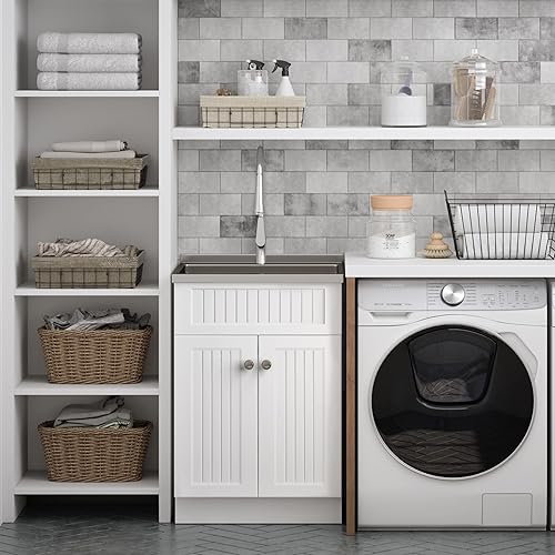 Miniatura 3 de SIMPLIHOME Beckham - Armario de lavandería de transición de 24 pulgadas con grifo y fregadero de acero inoxidable en color blanco, para lavadero y
