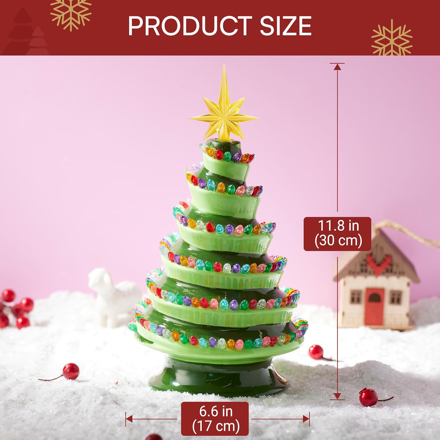 Joiedomi 12" Novelty Ceramic Christmas Tree, Lightup Tabletop Xmas Tree with 220 Spiral-Arranged LED Lights, Classic Retro Porcelain Tabletop Decor for Xmas Indoor Office Decorations