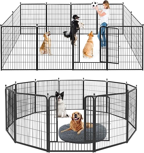 Vista 32 de Corralito para perros de 32 pulgadas, 16 paneles, para interiores y exteriores, para perros medianos y pequeños, valla de metal resistente