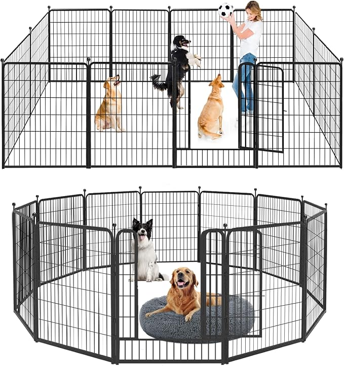 Jhsomdr Dog Playpen Outdoor Dog Kennel Heavy Duty Metal