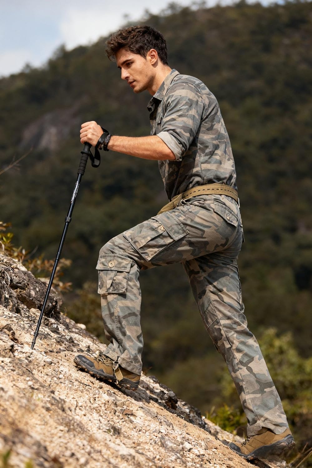 Cargo Pants for Men Casual Outdoor Relaxed Fit Camo Work Pants with 8 Pockets No Belt - Image 2