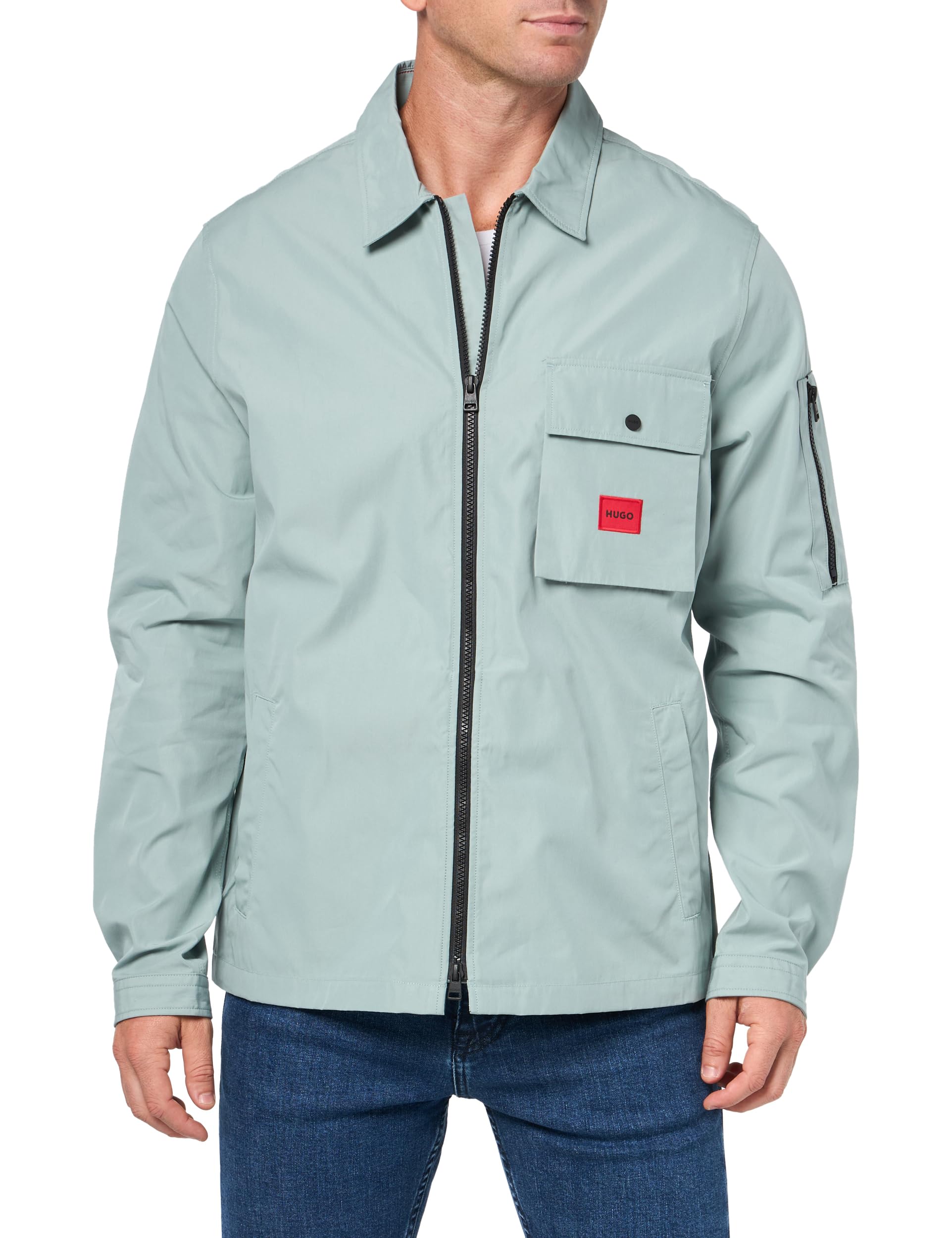 Hugo Men's Cotton Mix Canvas Zip Up Overshirt, Cucumber Green, Medium