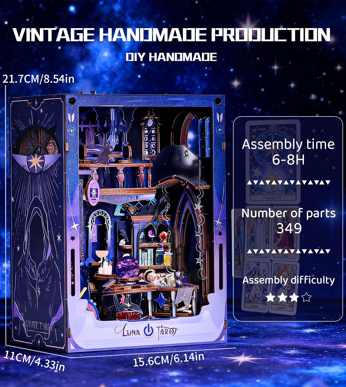 Spilay DIY Book Nook Kits for Adults, Luna Tarot Book Nook with LED Light and Dust Cover, 3D Wooden Puzzle DIY Miniature Dollhouse Kit, Creative Bookshelf Decor&Unique Gift for Teens & Book Lovers