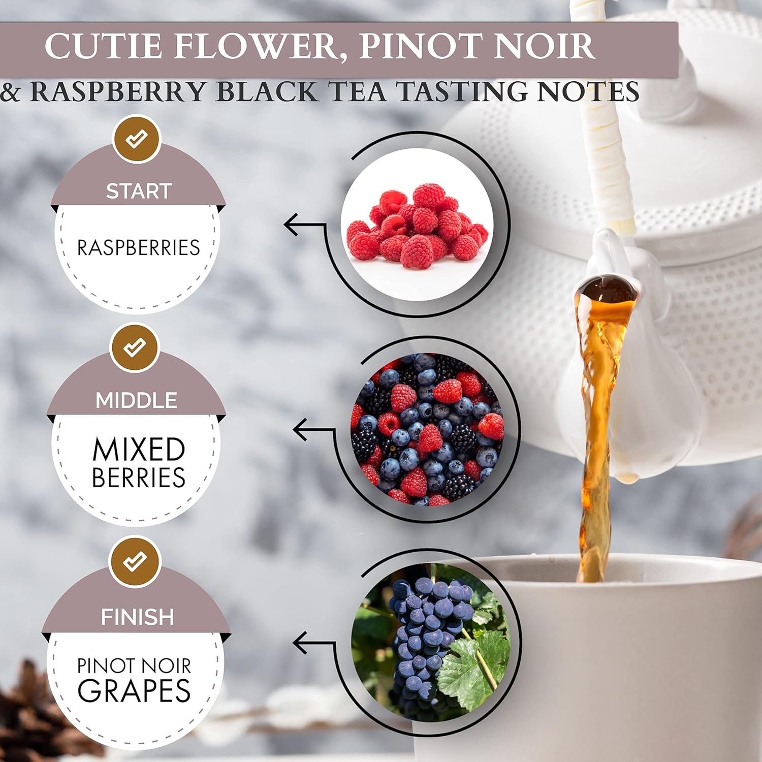 Organic Hibiscus Pinot Noir & Raspberry Black Tea| Hot and Cold Tea | 40 Count Unwrapped Sachets, Biodegradable Tea Bag I 100% Real ingredients | T SECRETEA, Cutie