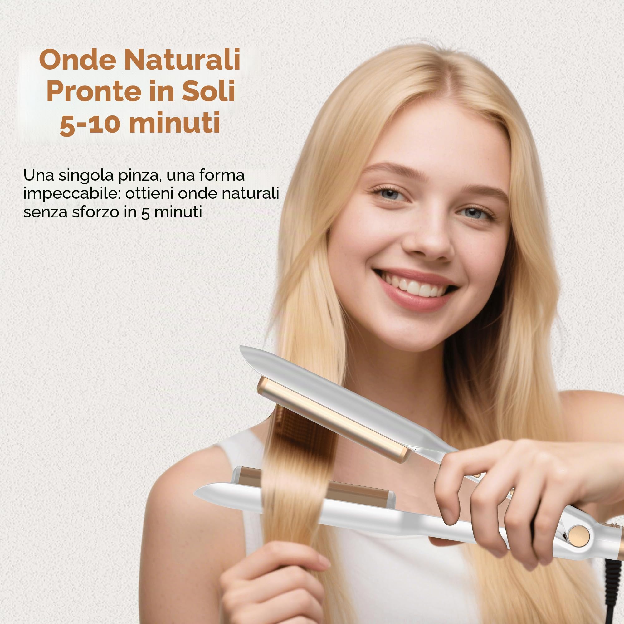UKLISS Ferro ondulato per capelli Beach Waves, ferro arricciacapelli adatto per principianti, ferro ondulato ionico per capelli corti e lunghi con display LCD a 12 temperature (120-230℃)