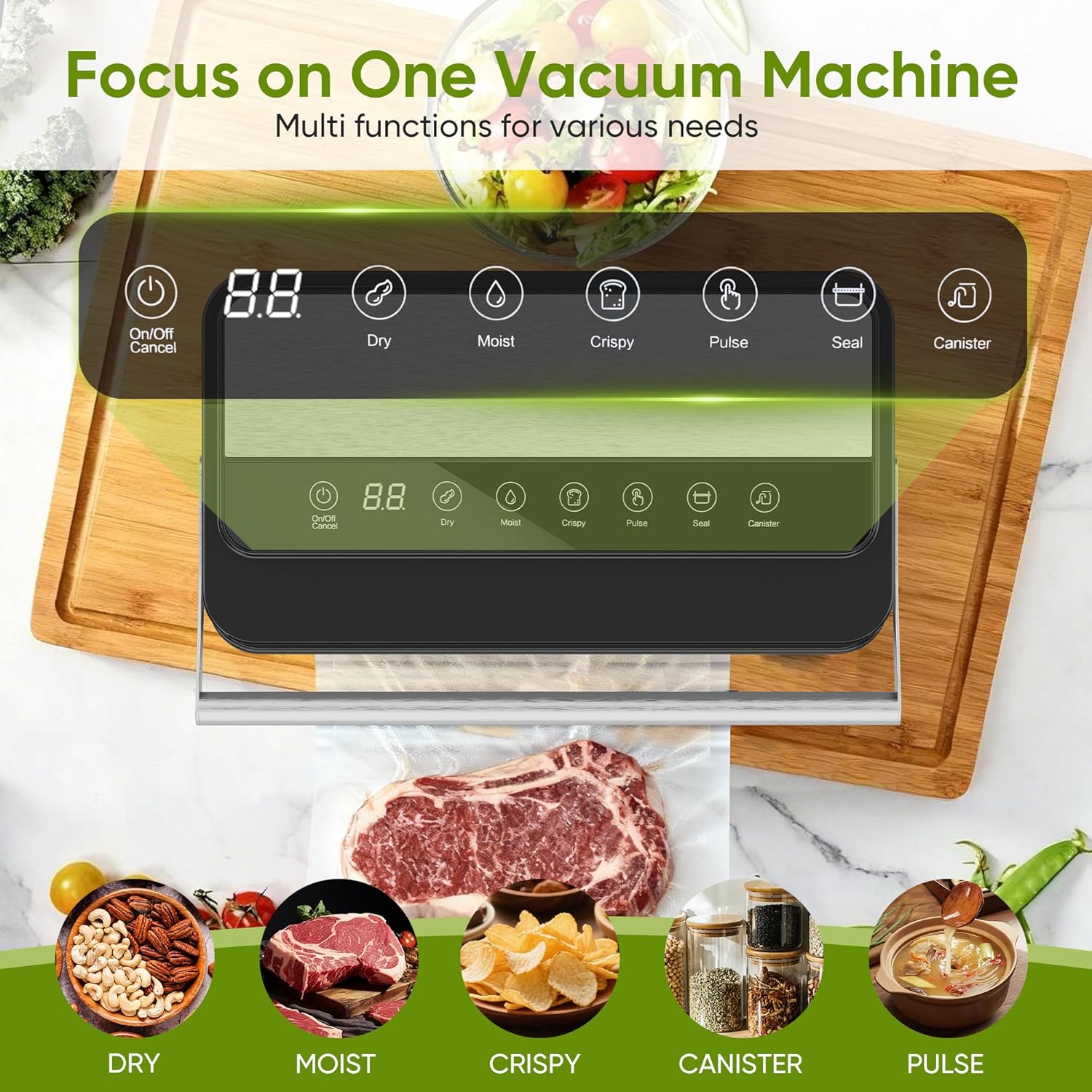 85Kpa Food Vacuum Sealer with Digital Timer, Built-in Cutter, and Storage Box