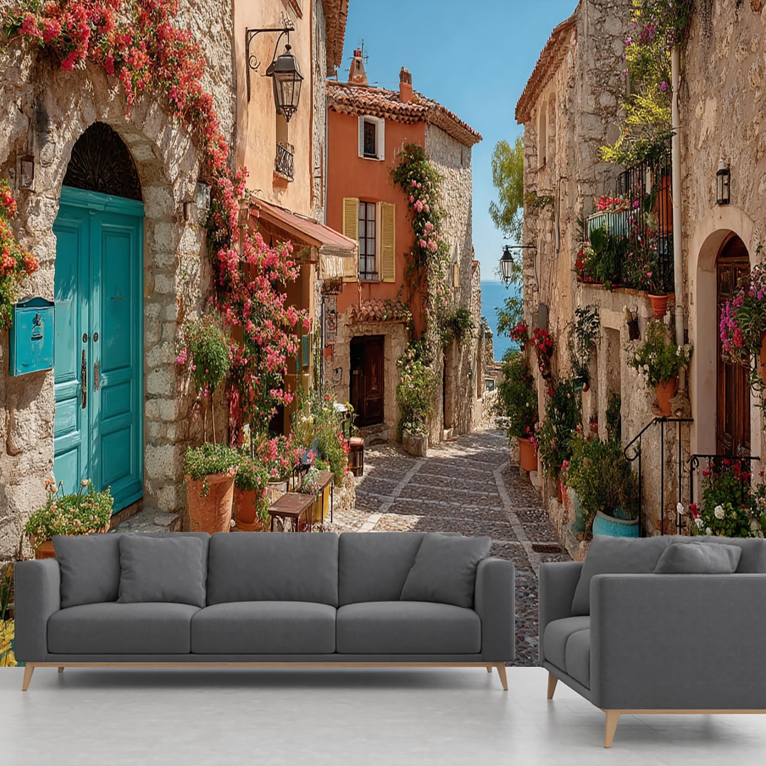 Italy Town Wallpaper, Italian Tuscany Garden Street Panoramic Mural, Wall Paper for Bedroom Living Room Hallway Restaurant Home Decoration – 350x256 cm Wall Mural
