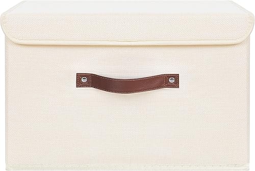 Miniatura 62 de ANMINY 2 contenedores de almacenamiento con tapa, asas de piel sintética, cajas de almacenamiento de plástico PP, decorativas, plegables, de tela