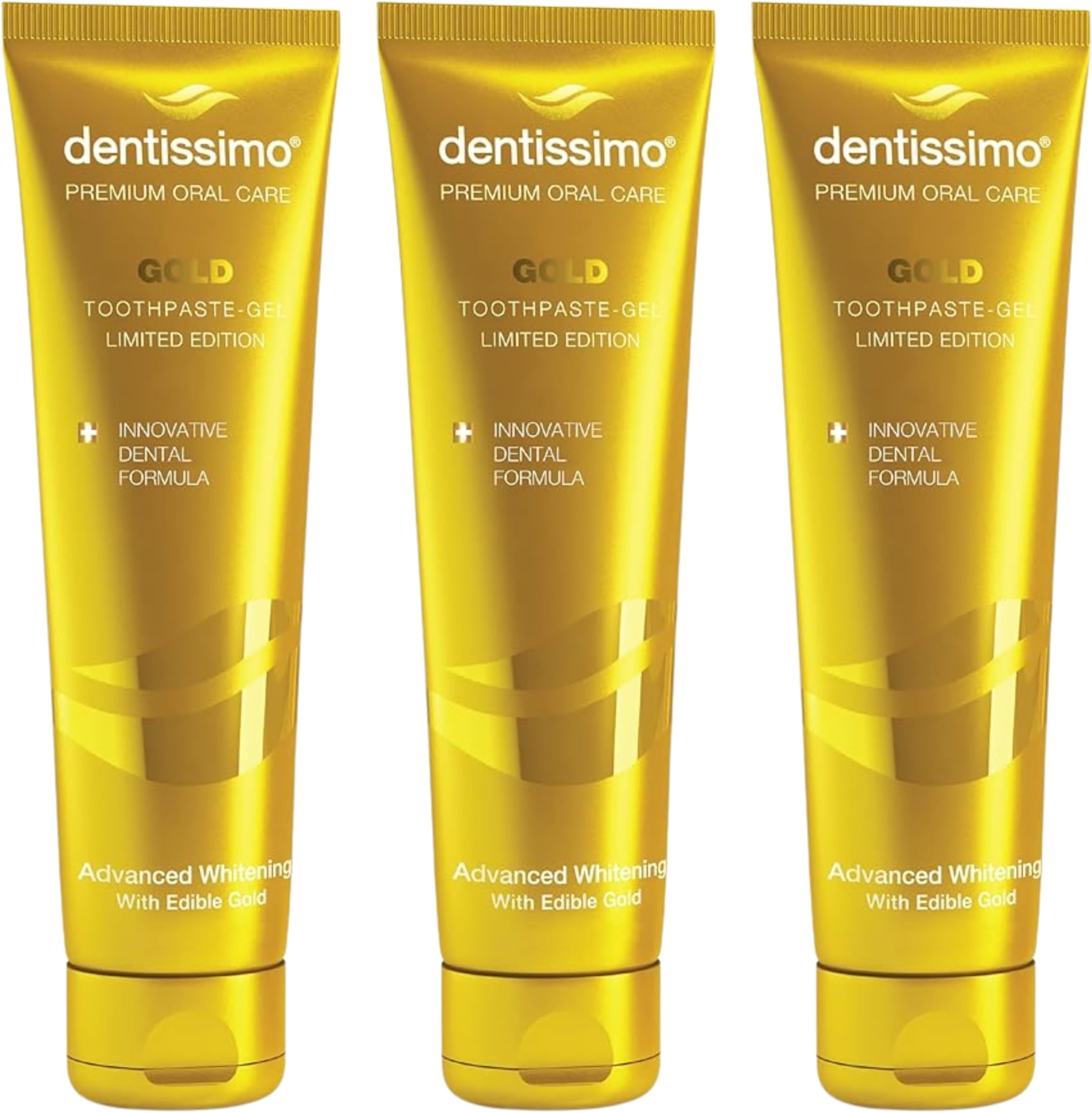 Gold Advanced Whitening Gel Toothpaste with Fluoride, Premium Swiss Oral Care, 2.5 Fluid Ounces, Made in Italy (Pack of 3)