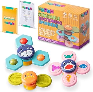 KayLe Spinning Top Sensory Toys for Toddlers - Suction Cup Baby Sensory Toy with Rattle - Bath Time & Playtime Fun -Ocean Animal Designs - Safe & Engaging Baby Toys